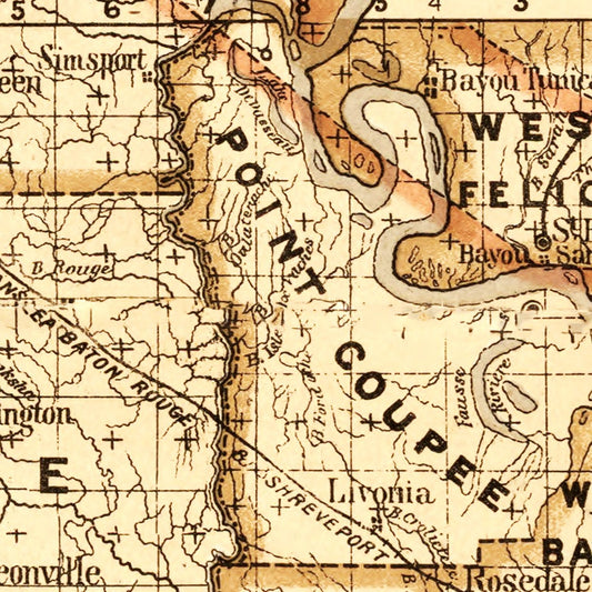 Vintage Map of Louisiana, 1876 IV