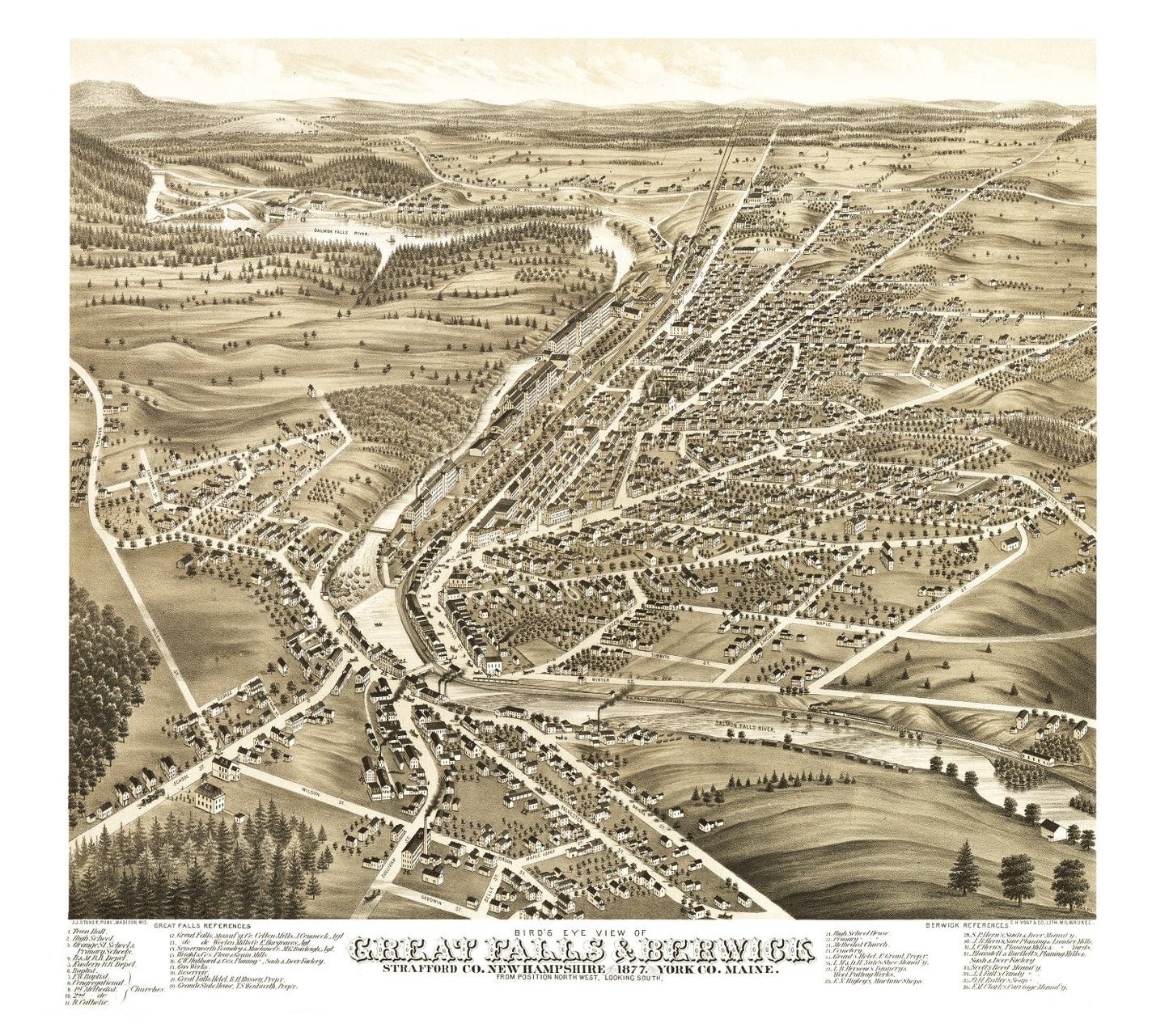 Vintage Map of Great Falls, New Hampshire, 1877