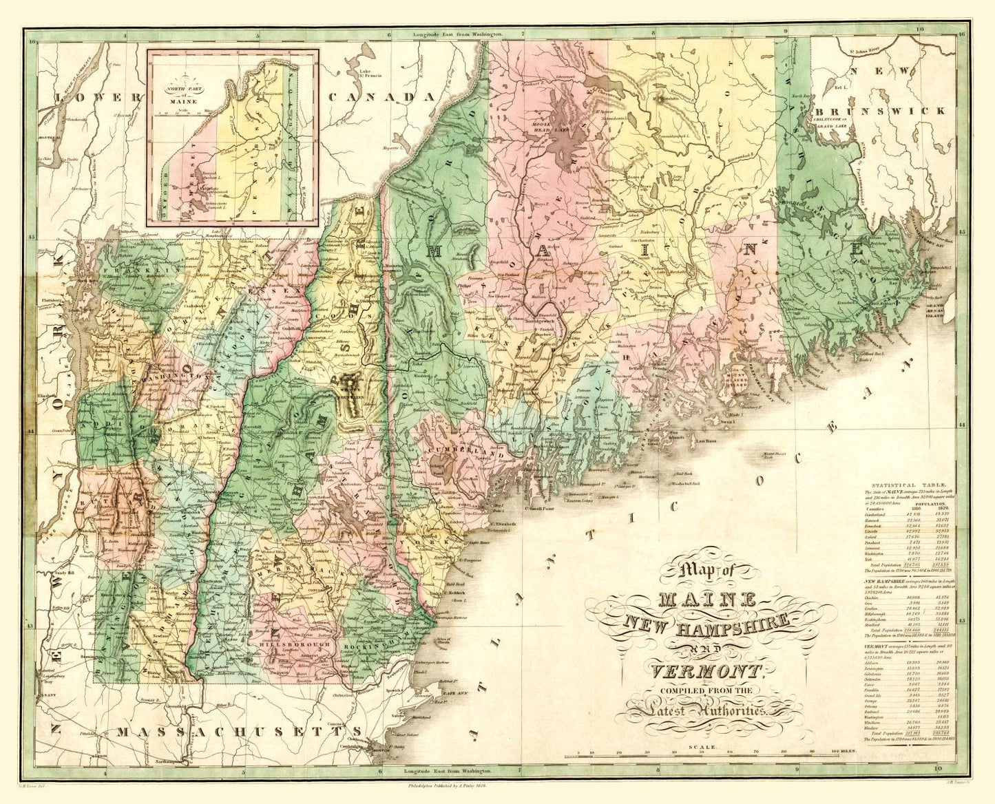 Vintage Map of Maine, 1826