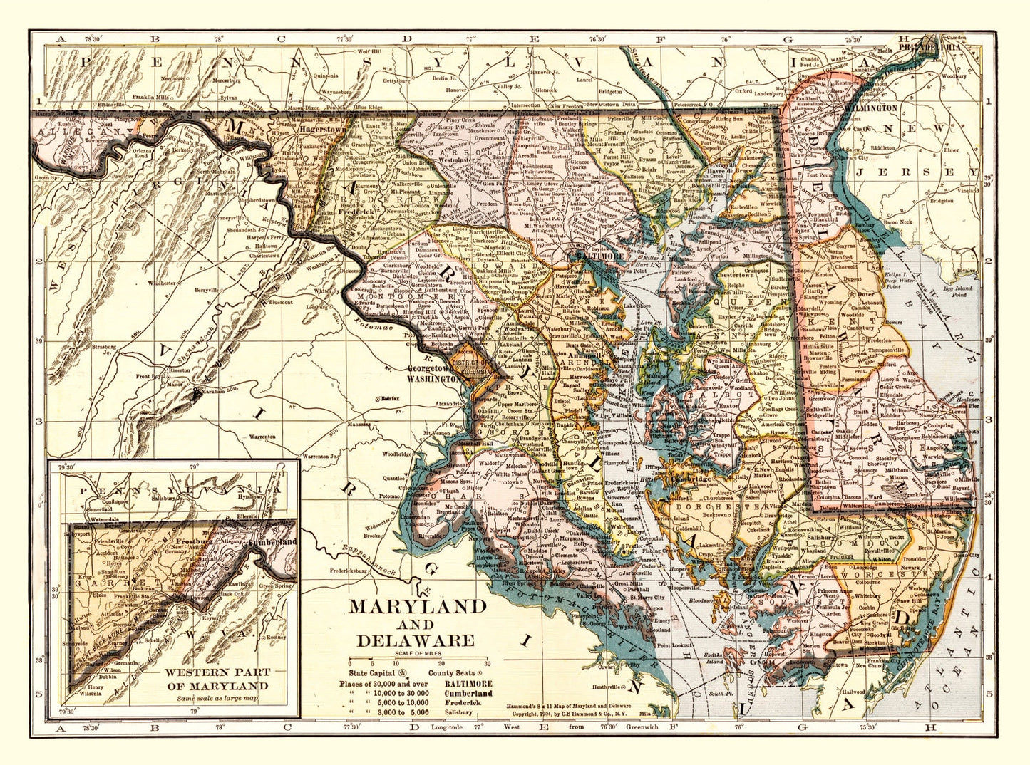 Vintage Map of Delaware, 1904