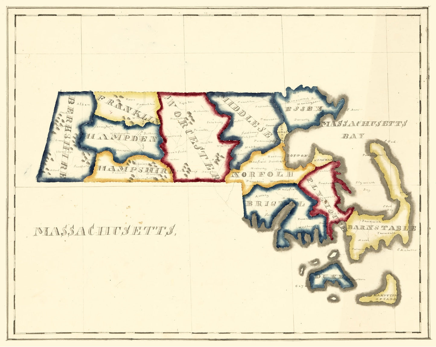 Vintage Map of Massachusetts, 1820