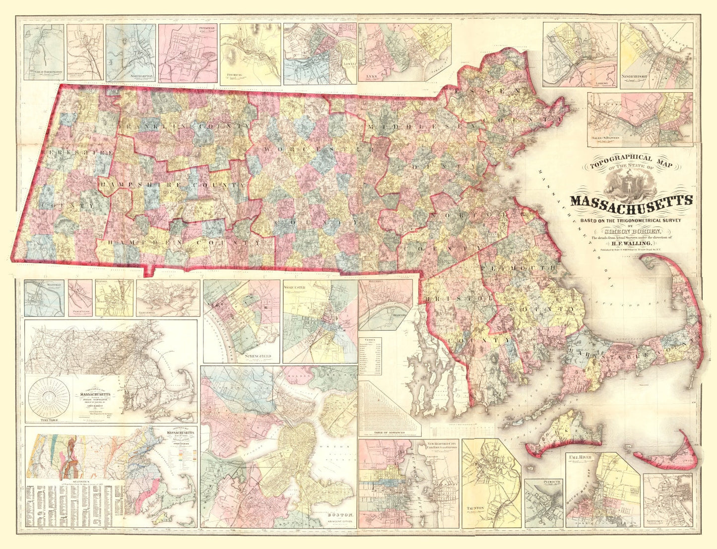 Vintage Map of Massachusetts, 1861