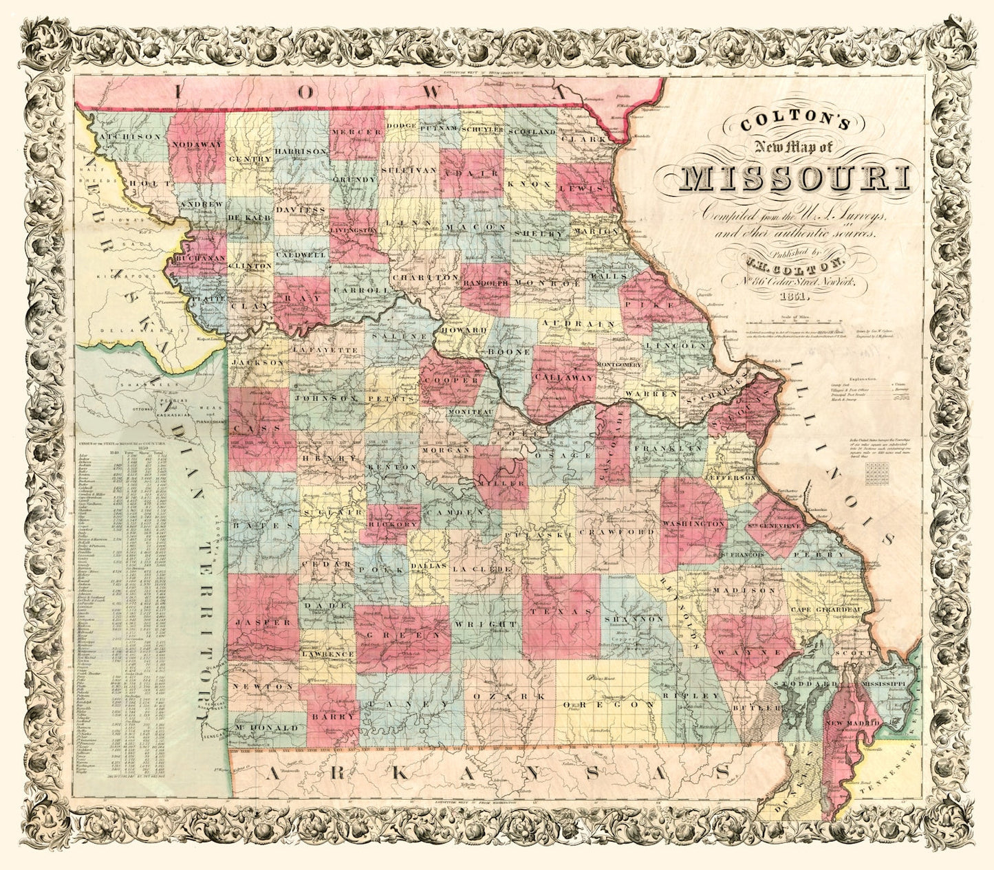 Vintage Map of Missouri, 1851