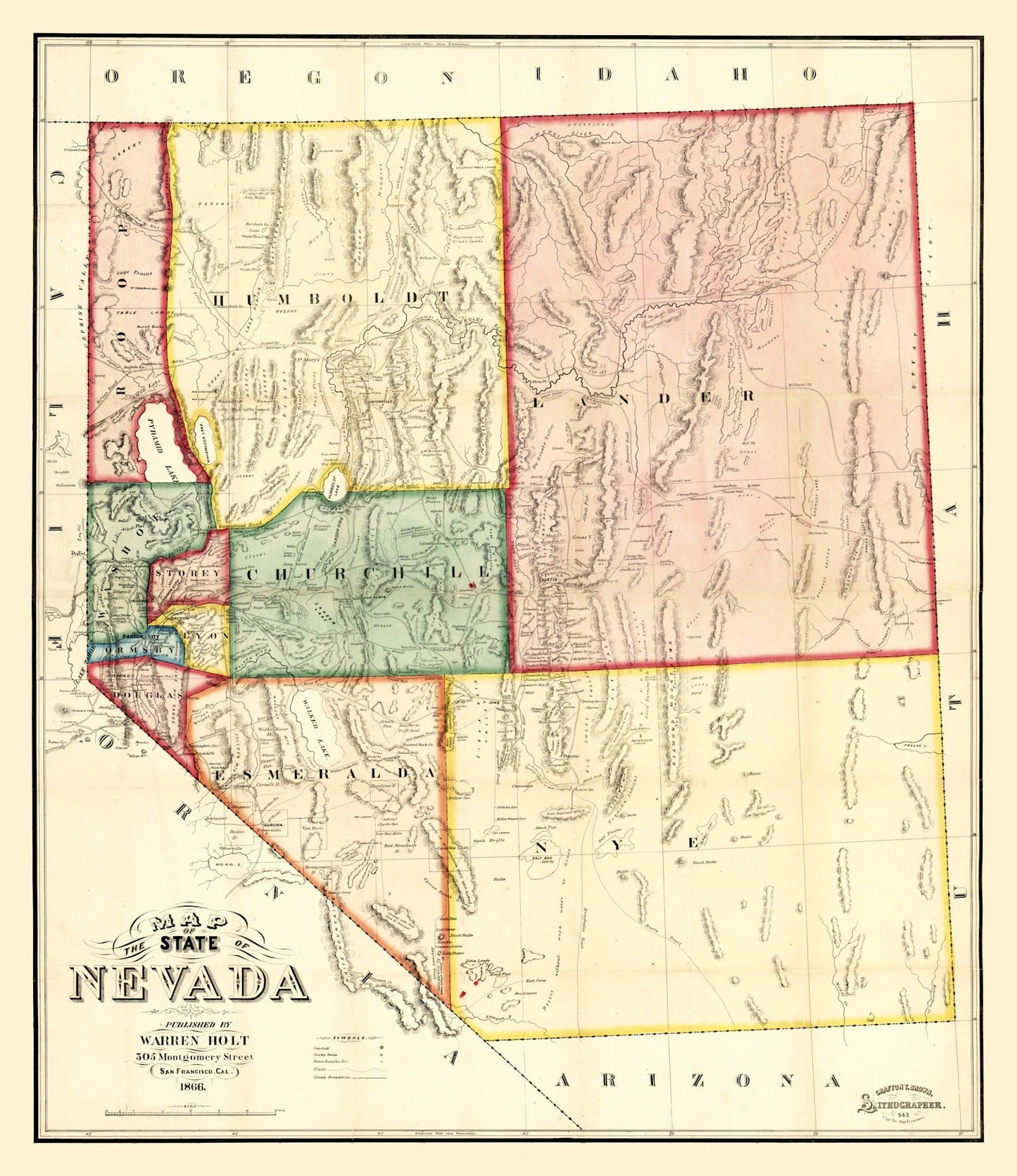 Vintage Map of Nevada, 1866