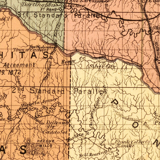 Vintage Map of Oklahoma, 1889