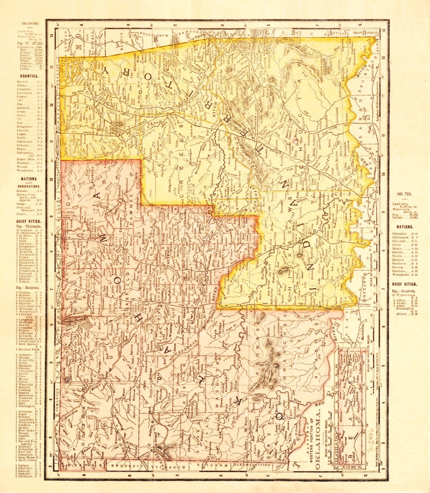Vintage Map of Oklahoma, 1895