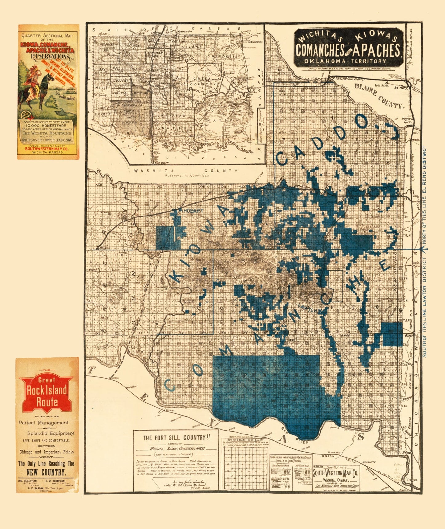 Vintage Map of Oklahoma, 1890