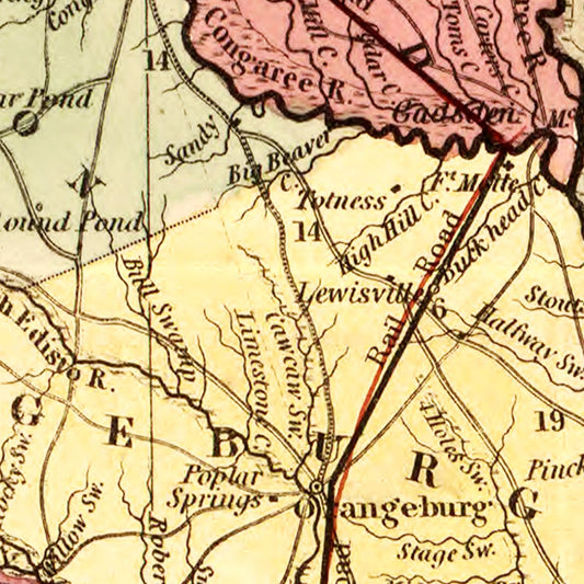 Vintage Map of South Carolina, 1849