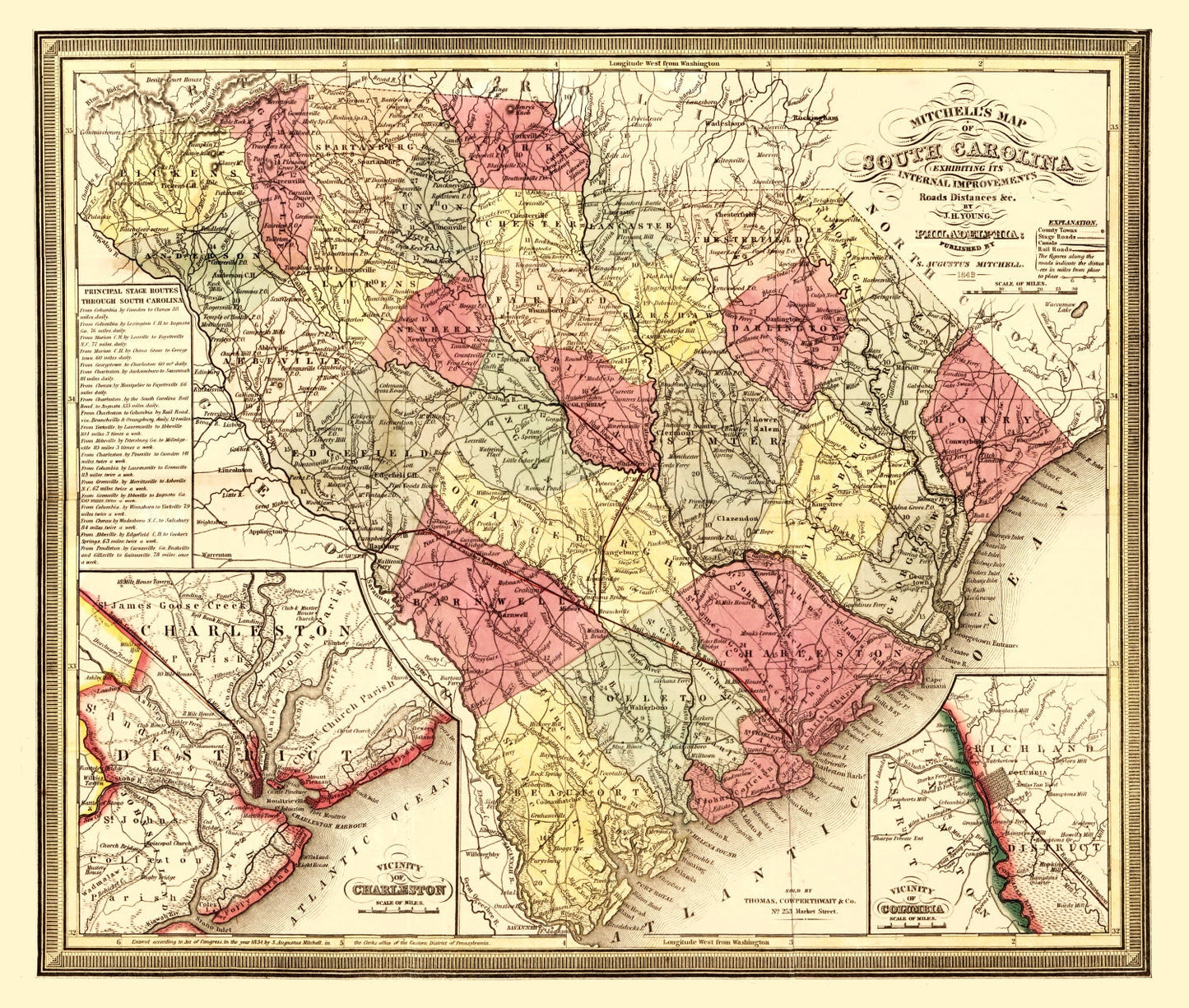 Vintage Map of South Carolina, 1849