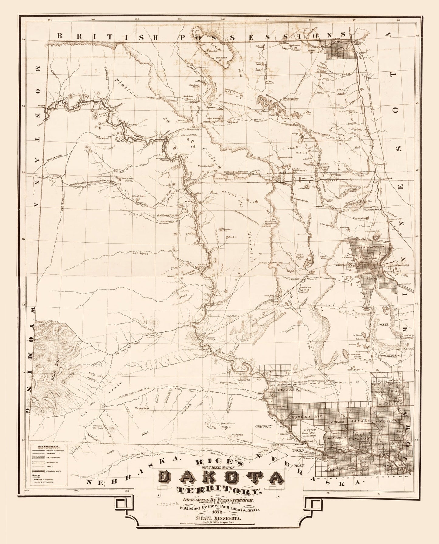 Vintage Map of South Dakota, 1872