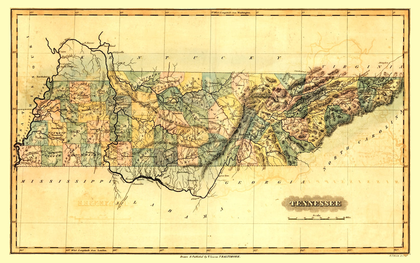 Vintage Map of Tennessee, 1826