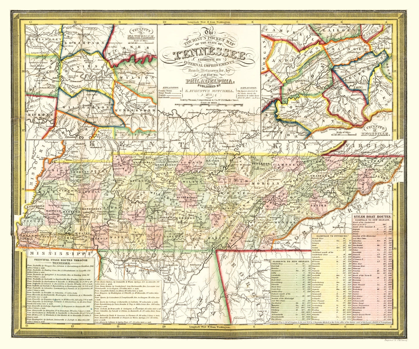 Vintage Map of Tennessee, 1851