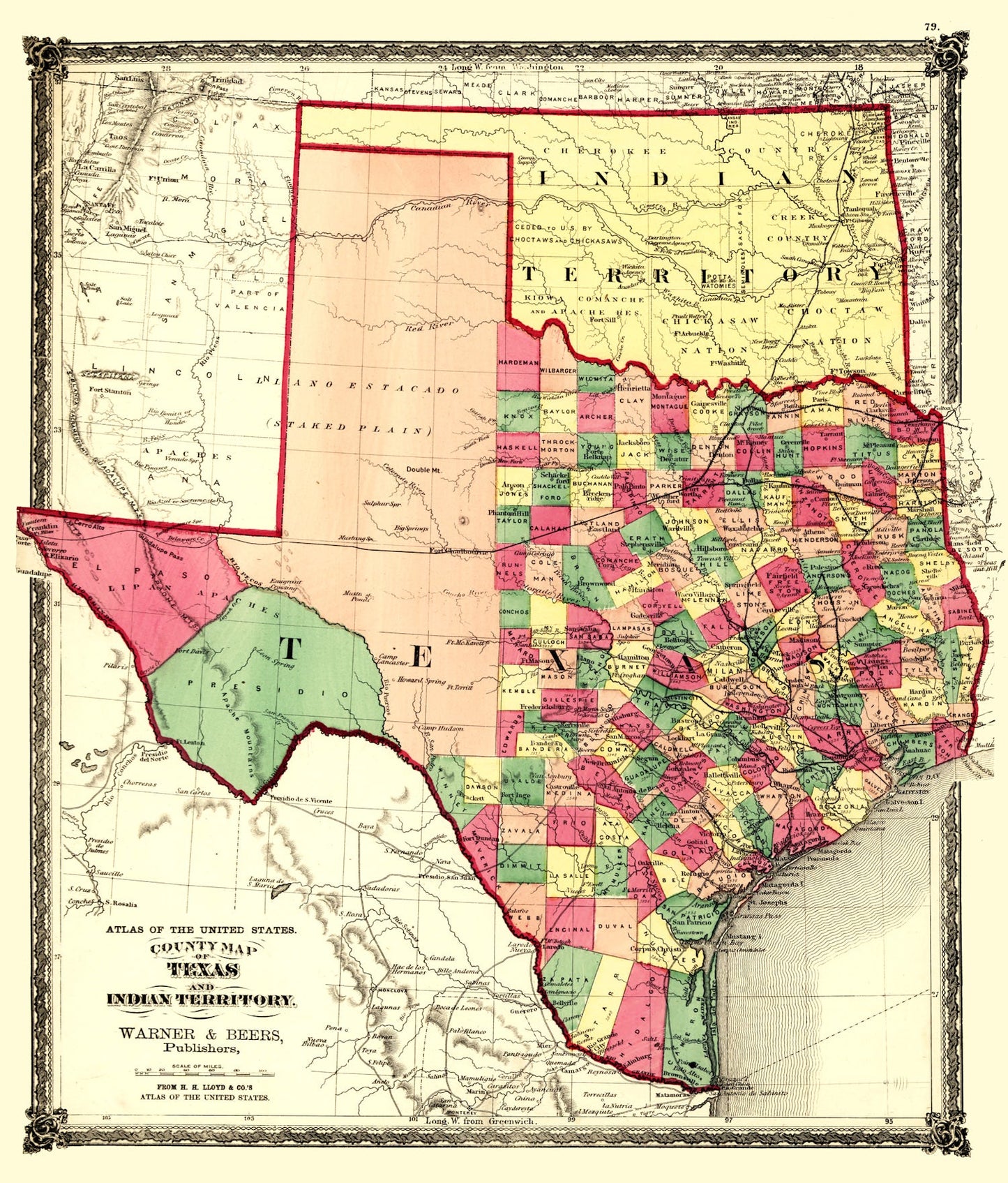 Vintage Map of Texas, 1874