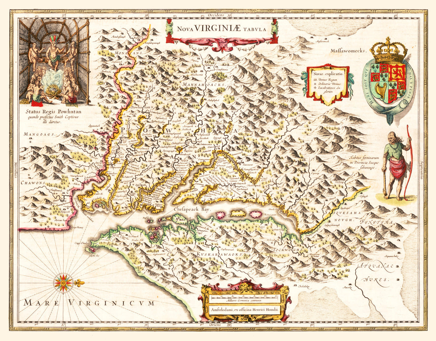 Vintage Map of Virginia, 1644