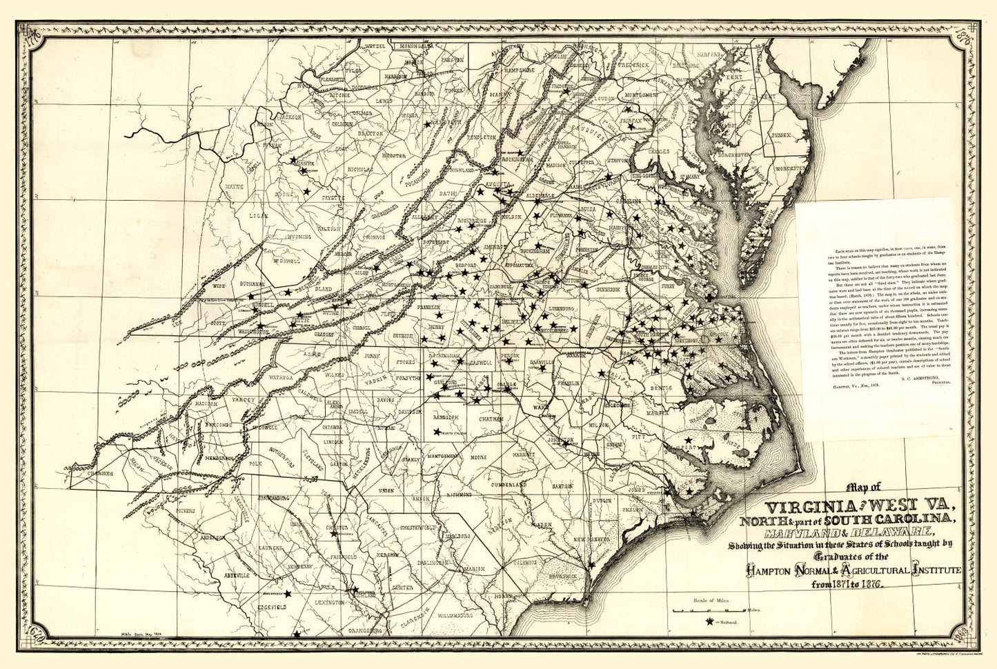 Vintage Map of Virginia, 1876