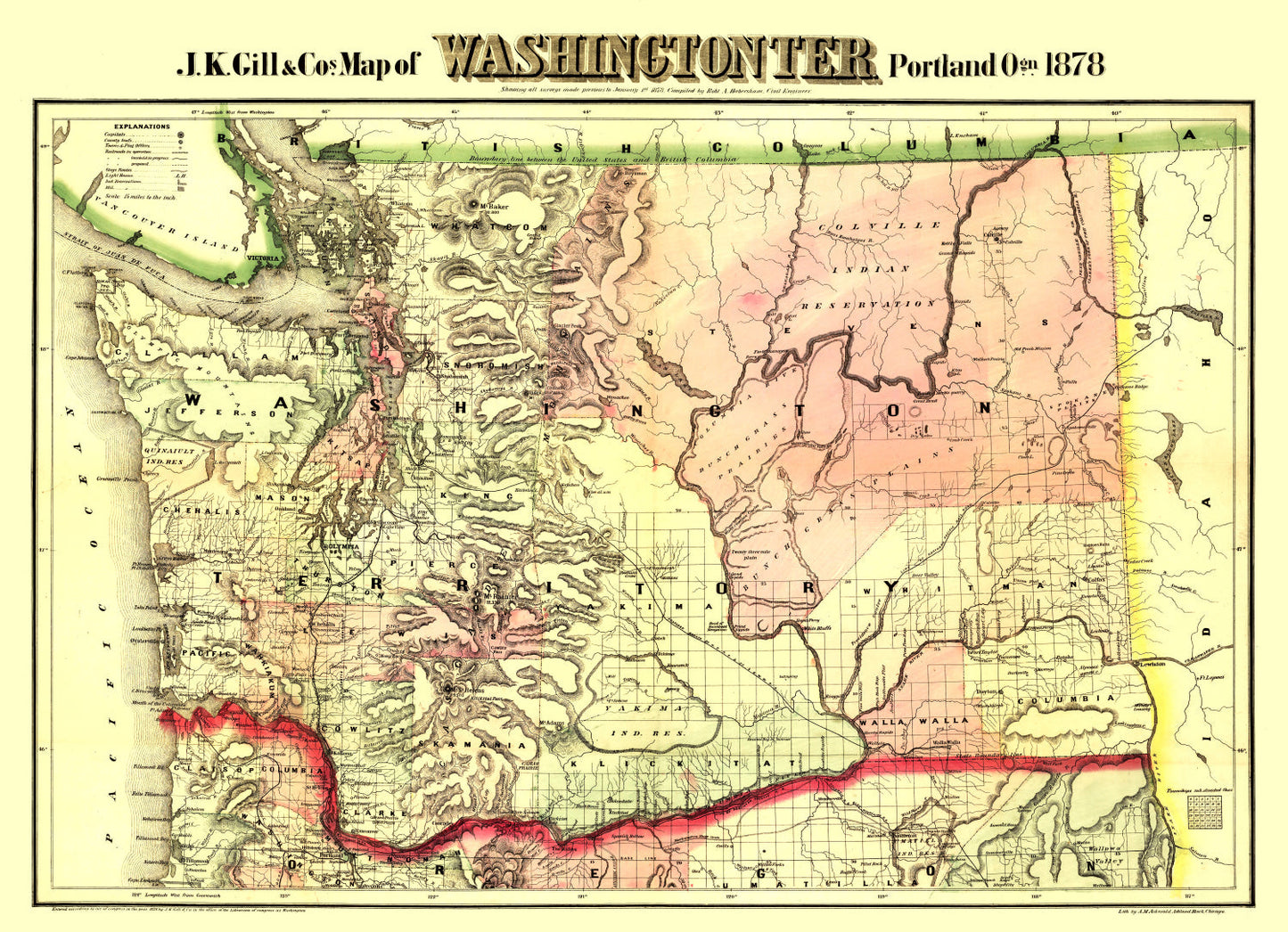 Vintage Map of Washington Territory, 1878