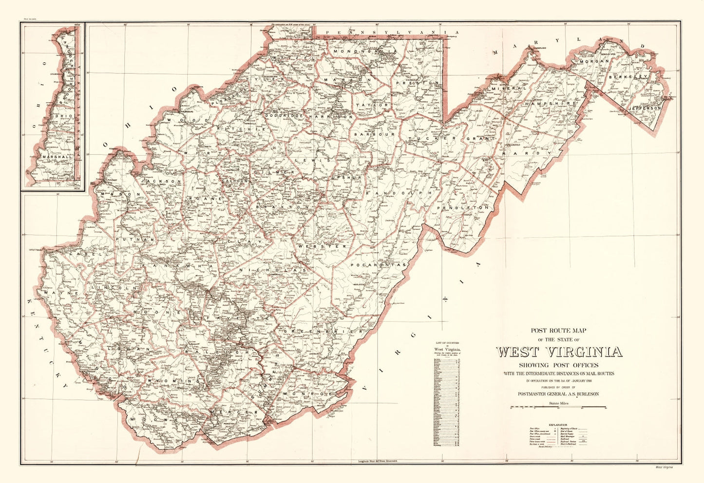 Vintage Map of West Virginia 1918