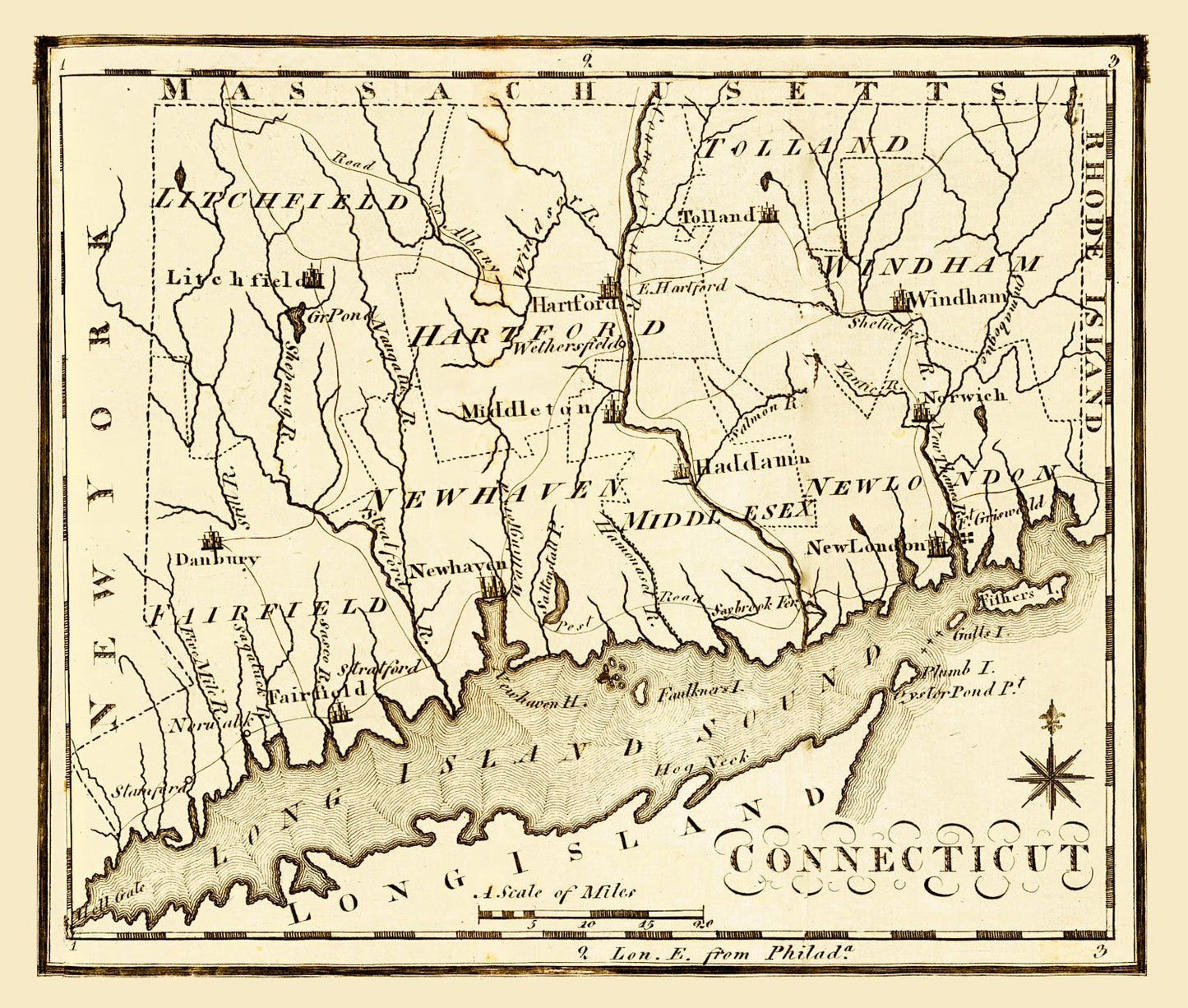 Vintage Map of Connecticut, 1795