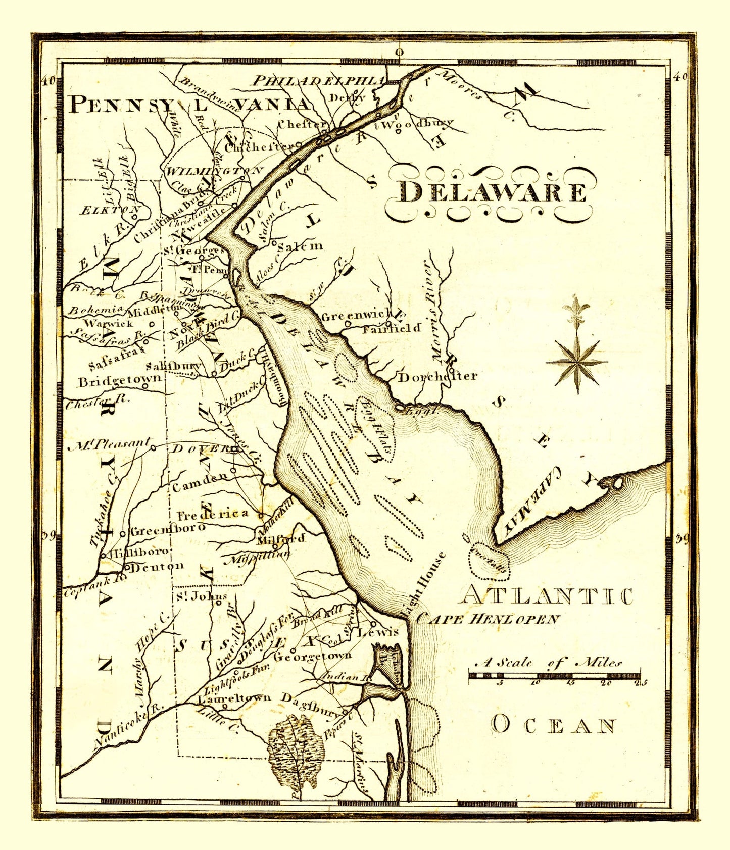 Vintage Map of Delaware, 1795 (Edition II)