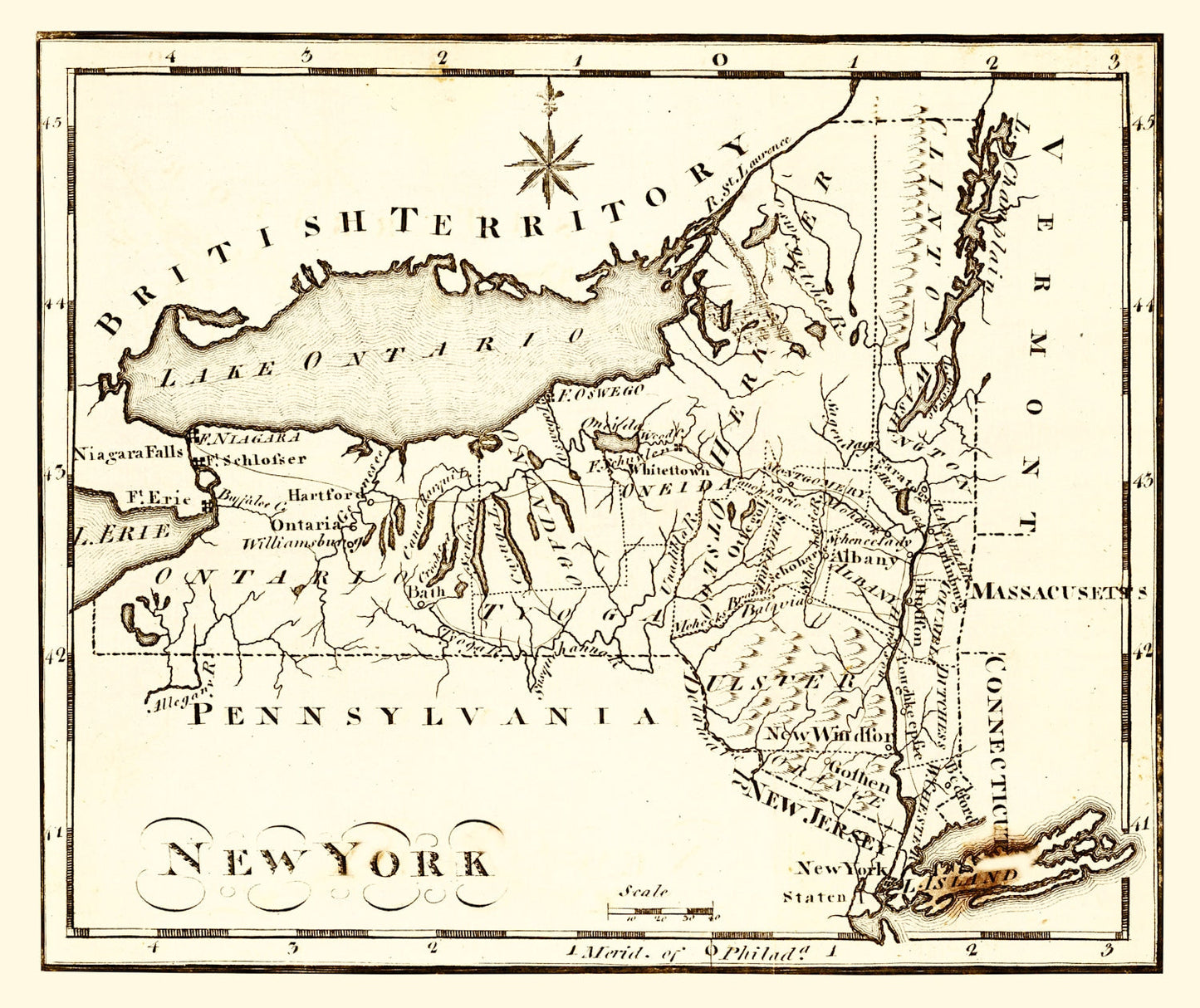 Vintage Map of New York State, 1795