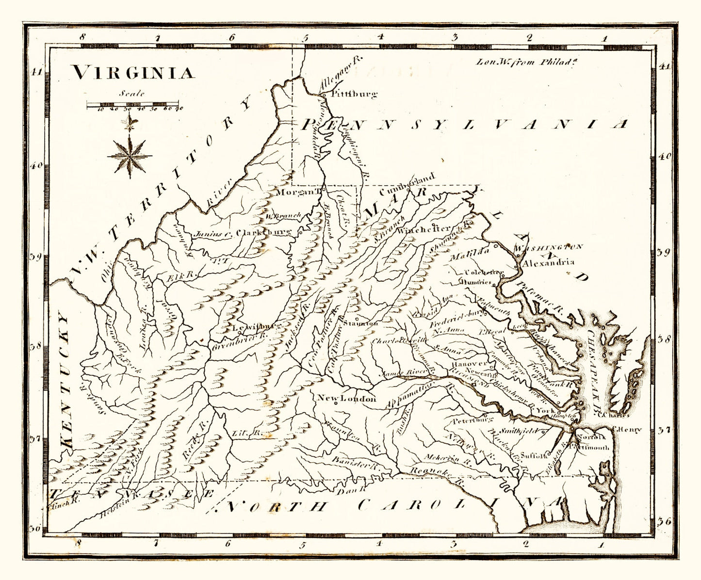 Vintage Map of Virginia, 1795