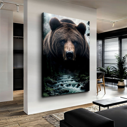 Grizzly Bear Double Exposure Canvas Wall Art