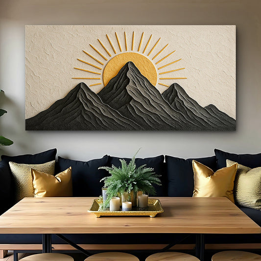 Black Mountains Under a Gold Sun canvas shown in a styled room setting, view 2
