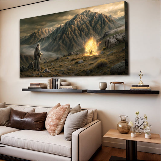 Moses and the Burning Bush Mountain Scene canvas shown in a styled room setting, view 2