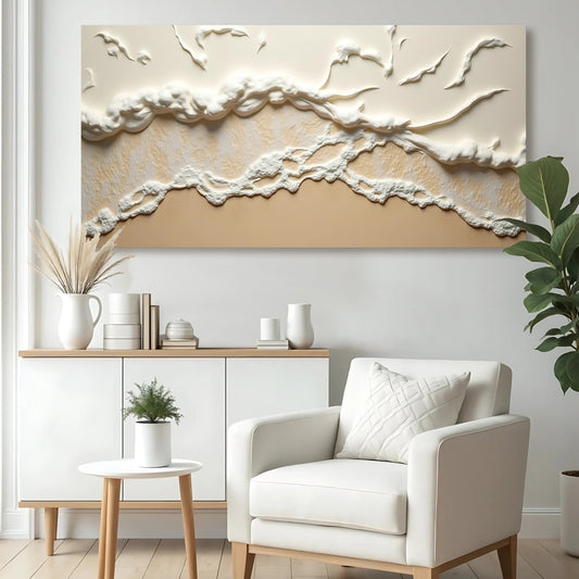 Beige Abstract Ocean Waves Canvas Wall Art