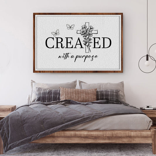 Created With a Purpose Floral Cross canvas shown in a styled room setting, view 2
