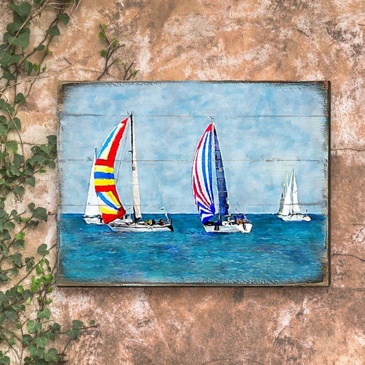 Sailboats Wood Wall Art - Coastal Nautical Decor