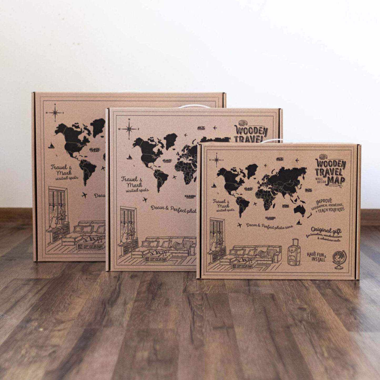 3D Wooden World Map Wall Art - Surface