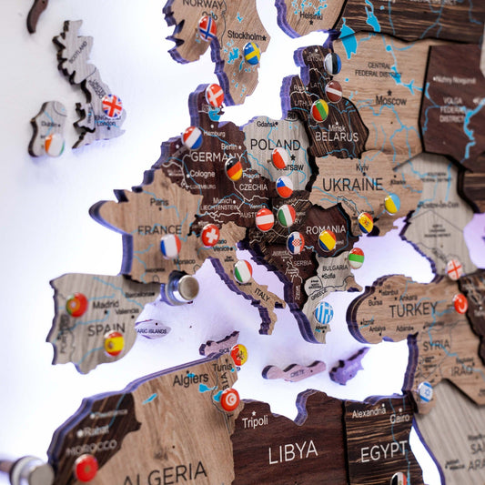 Luminous LED Wooden World Map Wall Art - Cappuccino