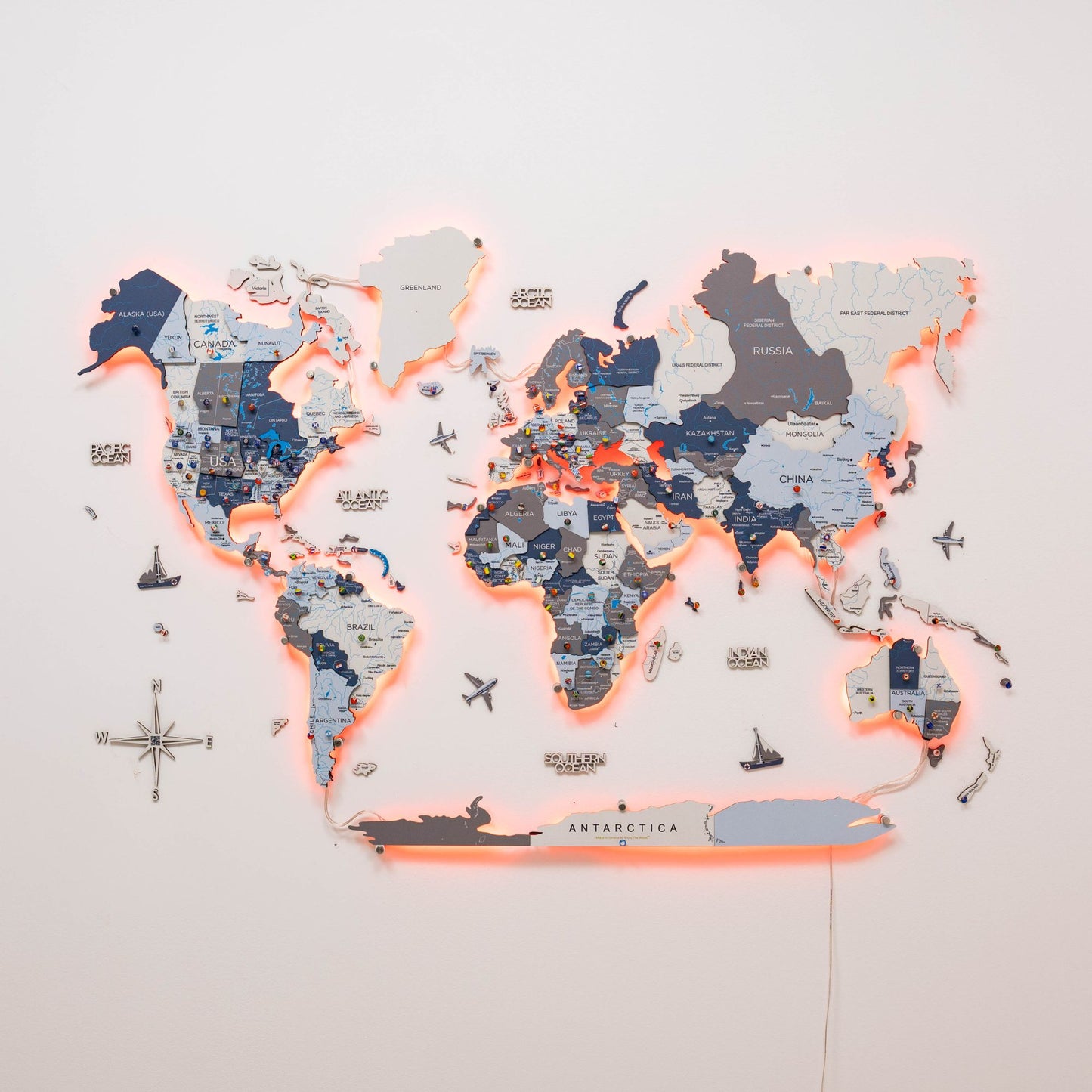 Luminous LED Wooden World Map Wall Art - Cruise