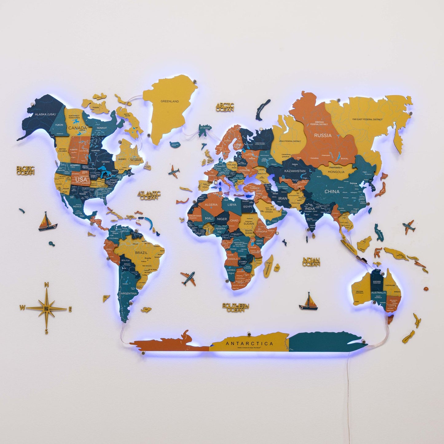 Luminous LED Wooden World Map Wall Art - Indie