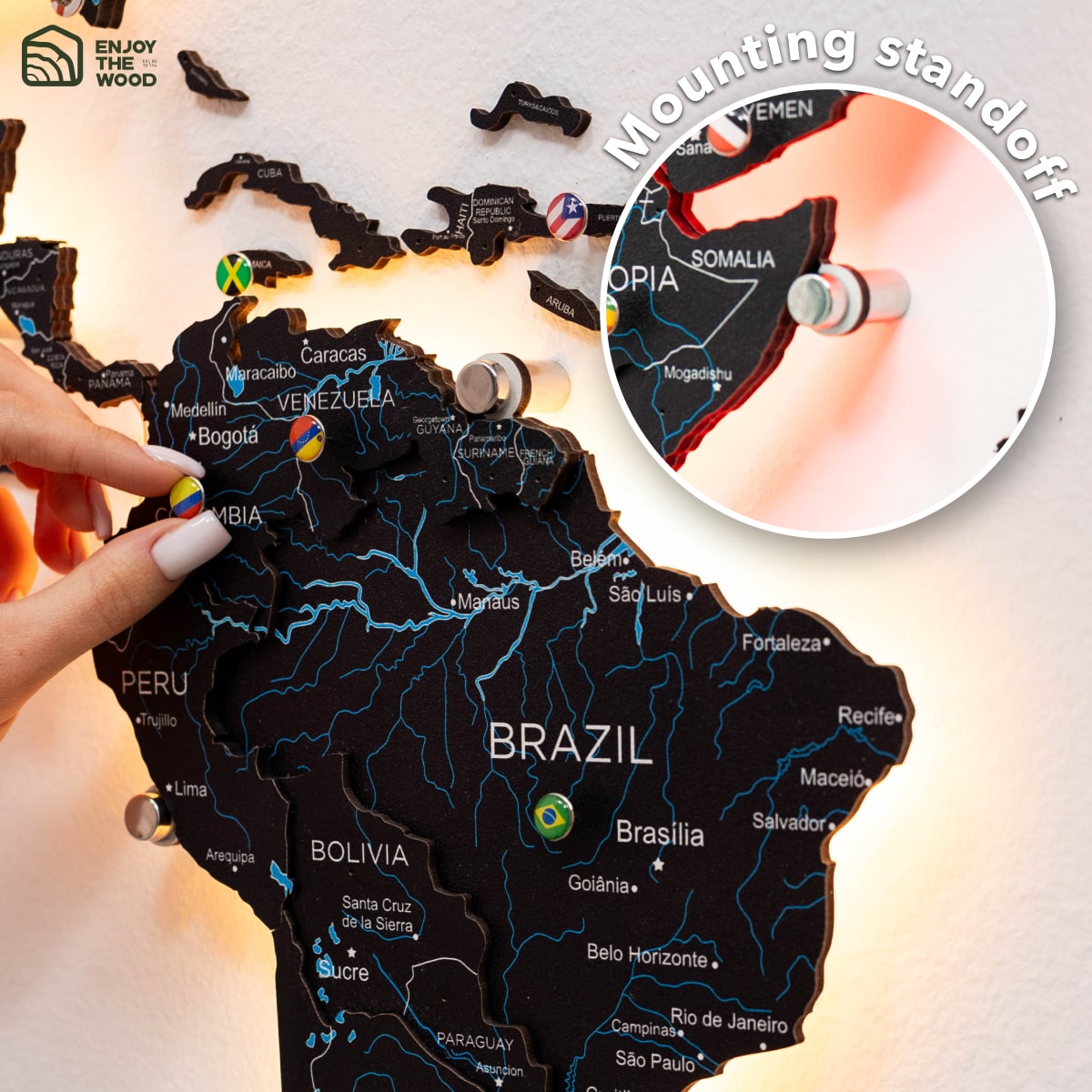 Luminous LED Wooden World Map Wall Art - Space