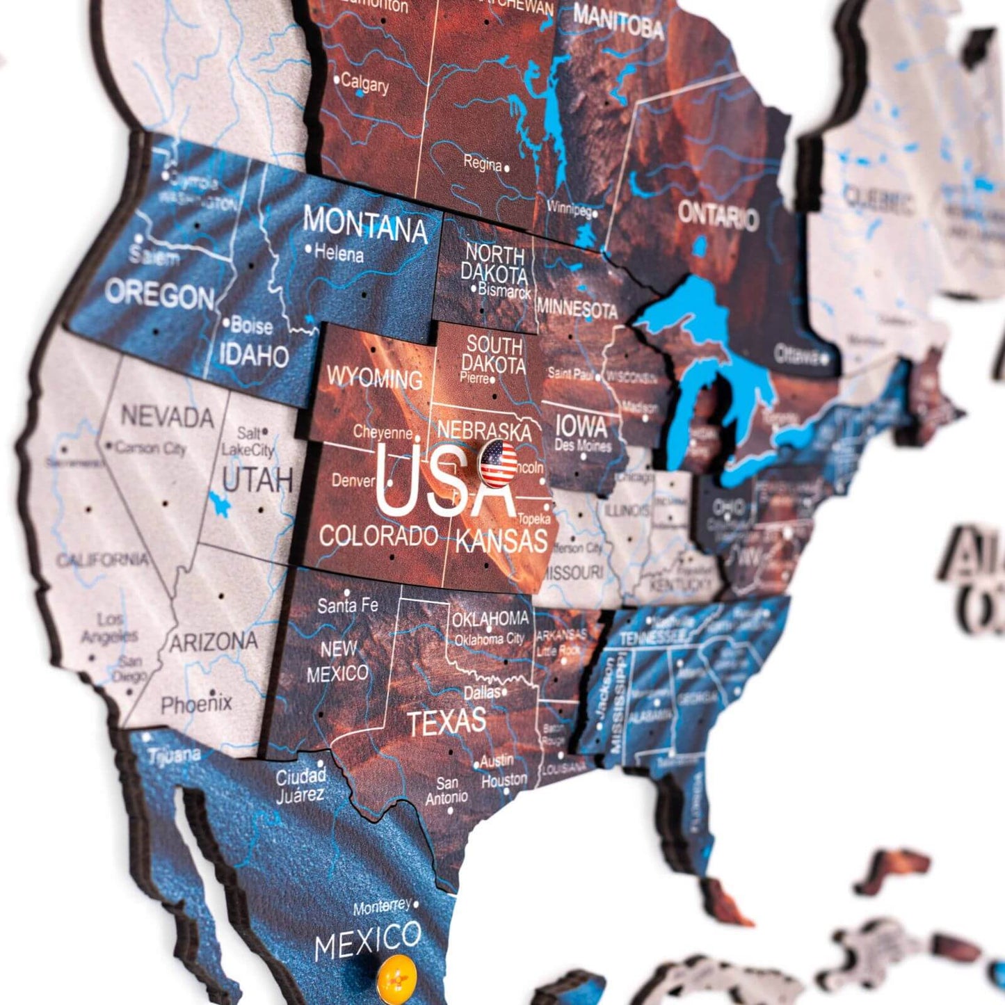 3D Wooden World Map Wall Art - Dune