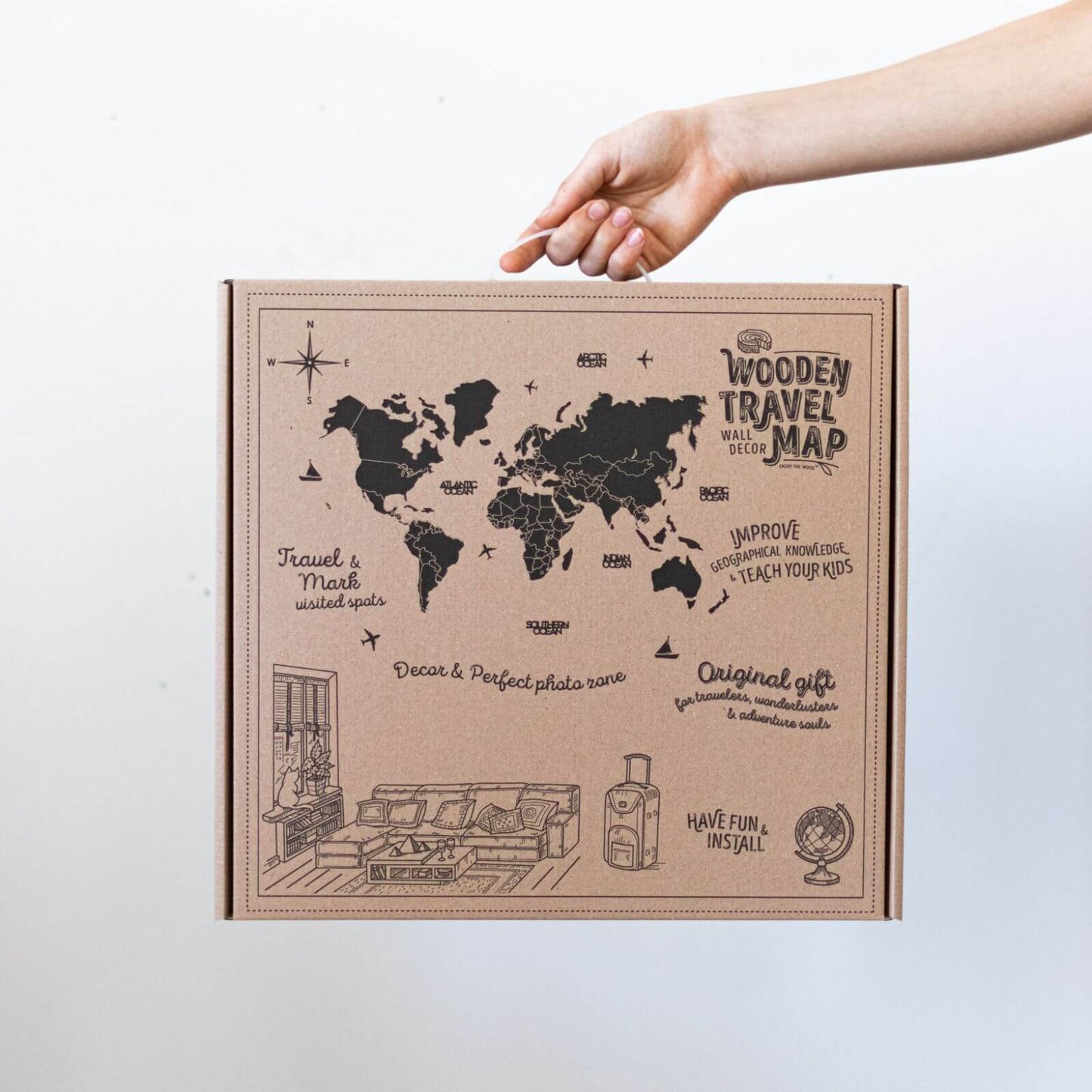 3D Wooden World Map Wall Art - Indie