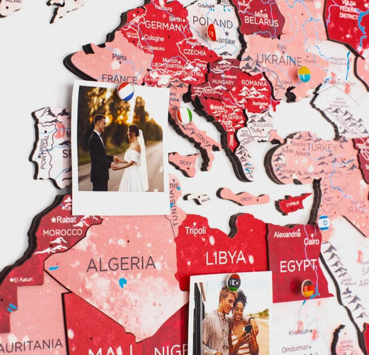 3D Wooden World Map Wall Art - Volcano