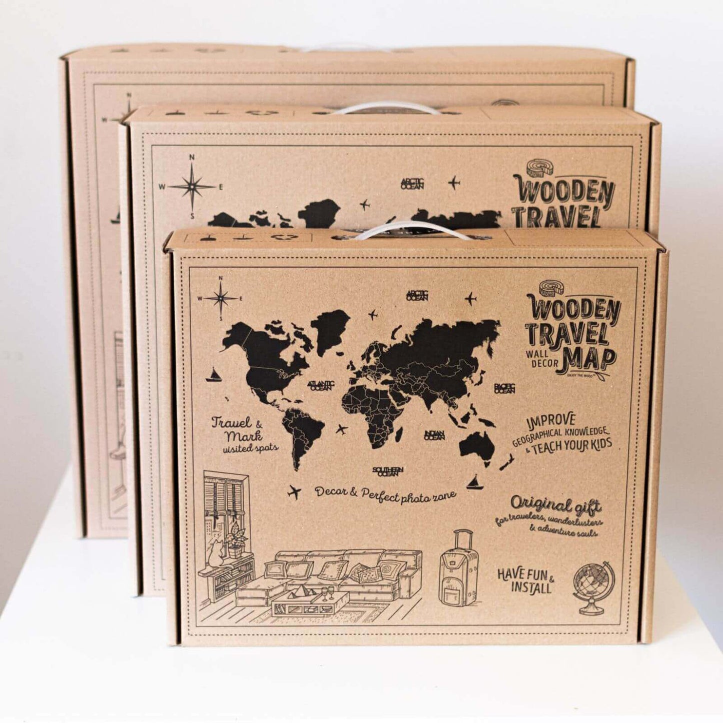 3D Wooden World Map Wall Art - Volcano