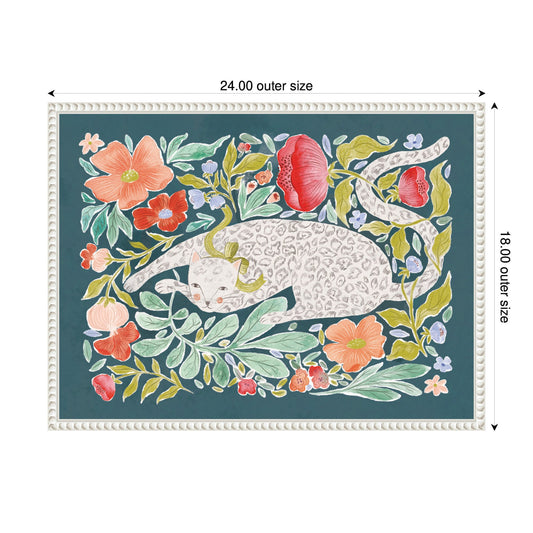 Floral Cat Framed Canvas Wall Art