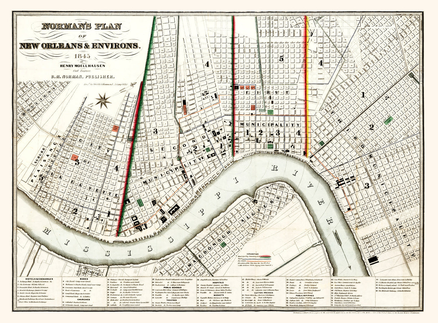 Vintage Map of New Orleans, Louisiana, 1845 II