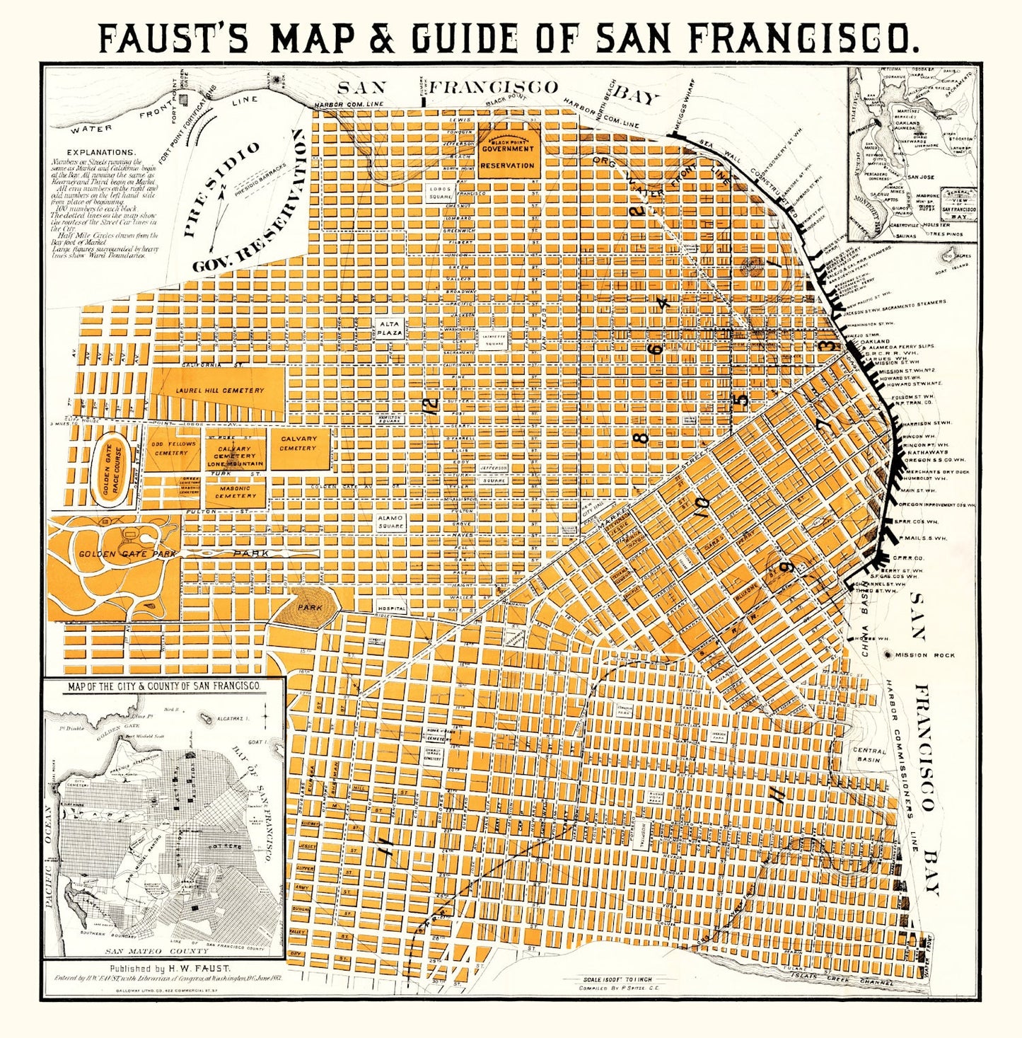 Vintage Map of San Francisco, California, 1882