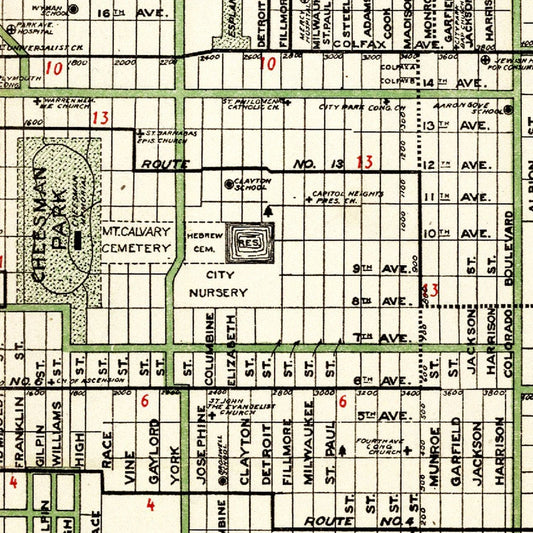 Vintage Map of Denver, Colorado, 1920