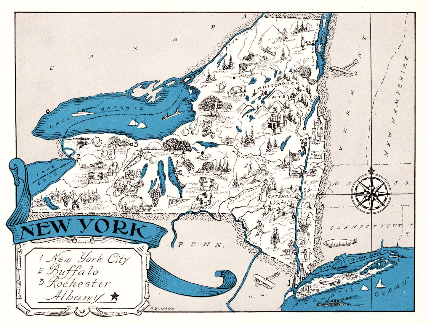 Vintage Map of New York State, 1931