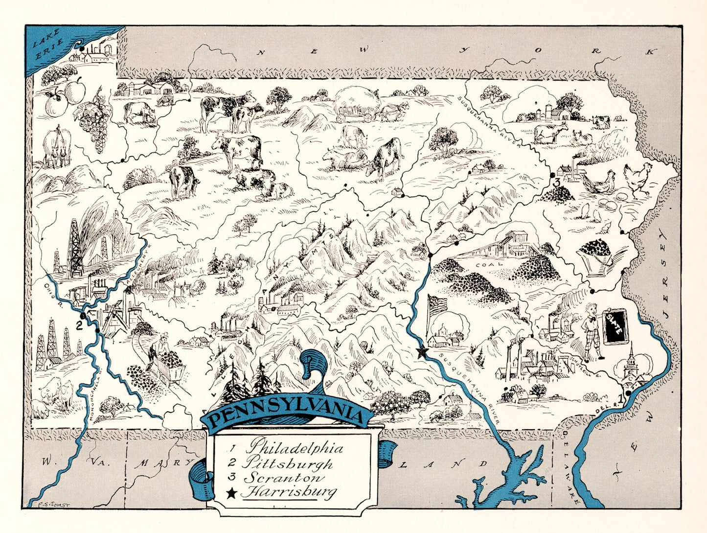 Vintage Map of Pennsylvania, 1931