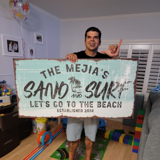 Sand and Surf Sign Personalized Canvas Coastal Wall Art