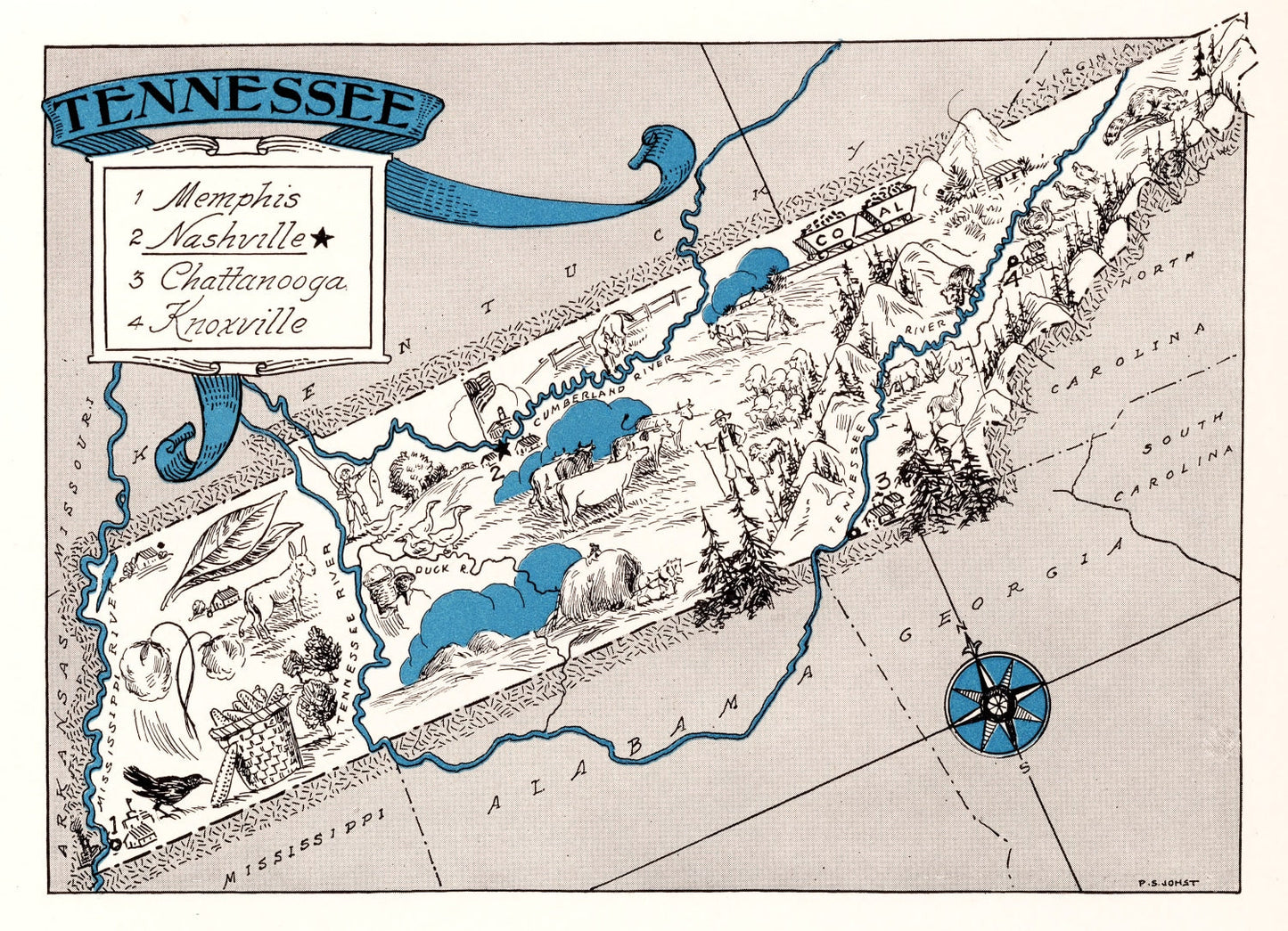 Vintage Map of Tennessee, 1931