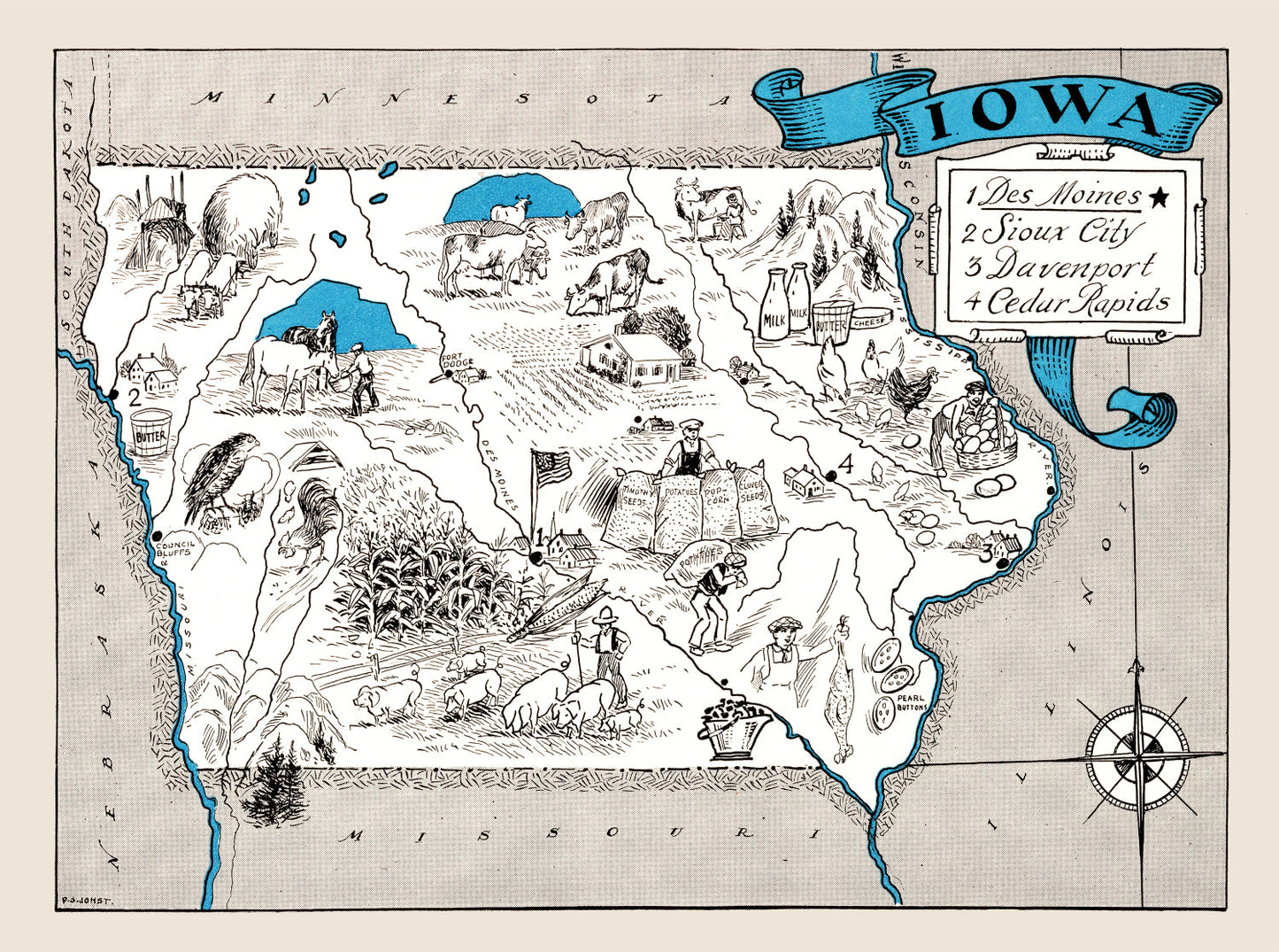 Vintage Map of Iowa, 1931