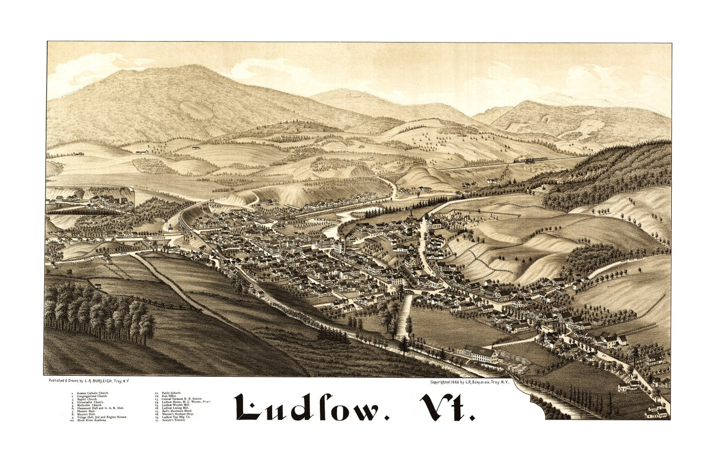 Vintage Map of Ludlow, Vermont, 1885